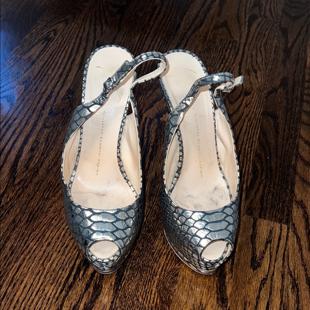 Giuseppe Zanotti Metallic Silver Textured Heels